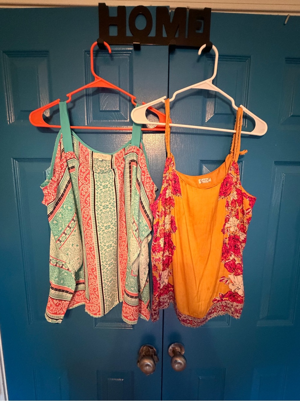 Free People Mint & Mustard Floral Sleeveless Camisoles
